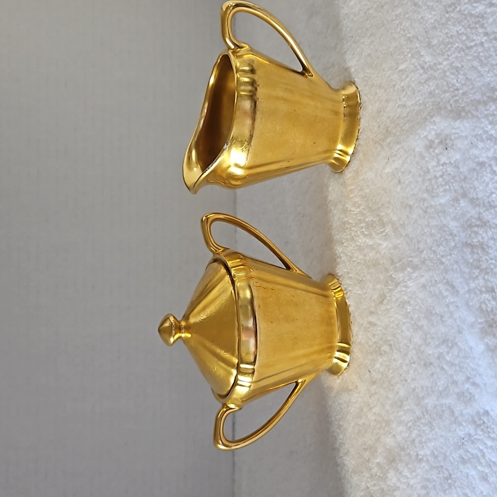 Vintage Pickard Daisy Gold 598 Cream and Covered Sugar